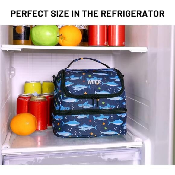 MIER 2 Compartment Kids Small Lunch Box Bag for Boys Girls Toddlers, Double Deck - Picture 6 of 8